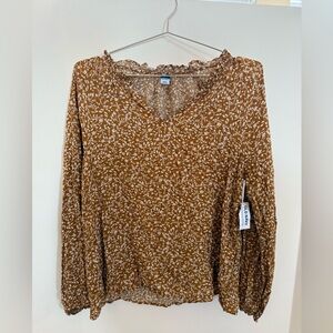 Old Navy NWT Brown Floral Long Sleeve Blouse Size Small